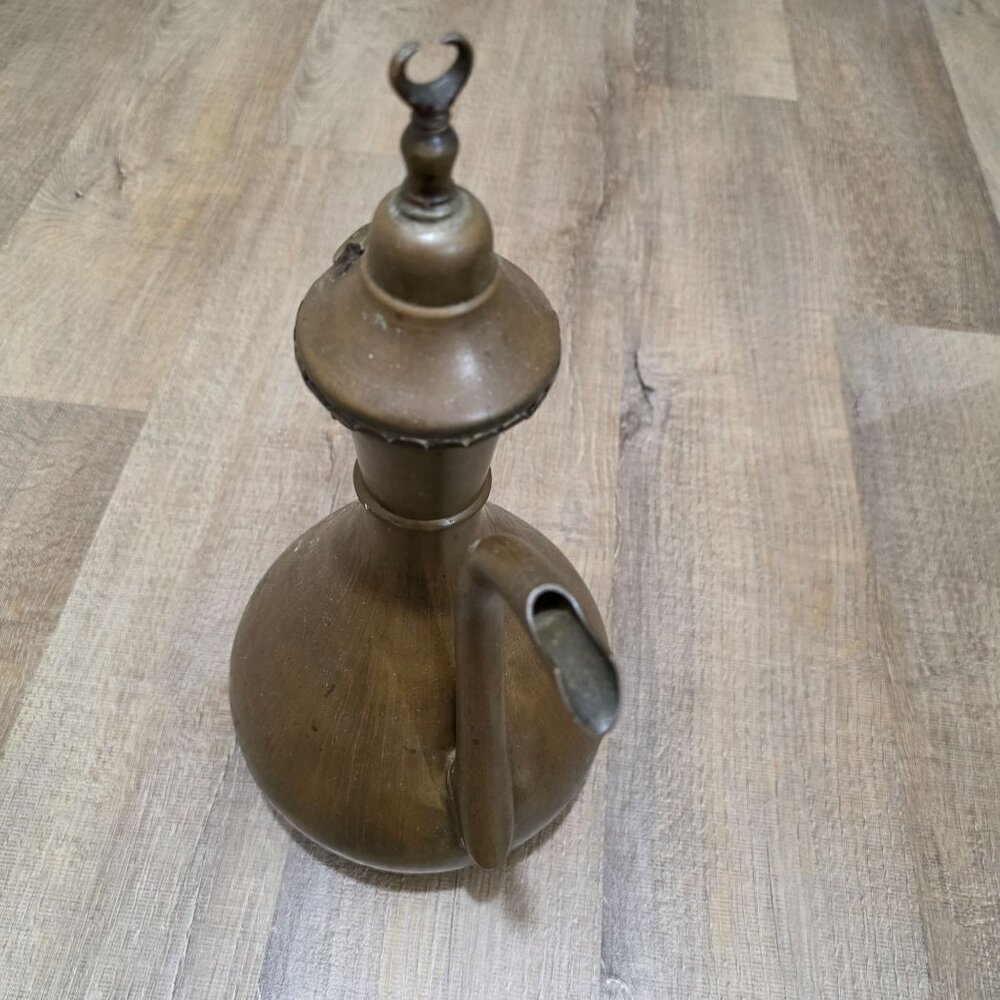 Vintage Brass Arabic Coffee Pot Dallah – Handmade Middle Eastern Teapot – 13" Ta